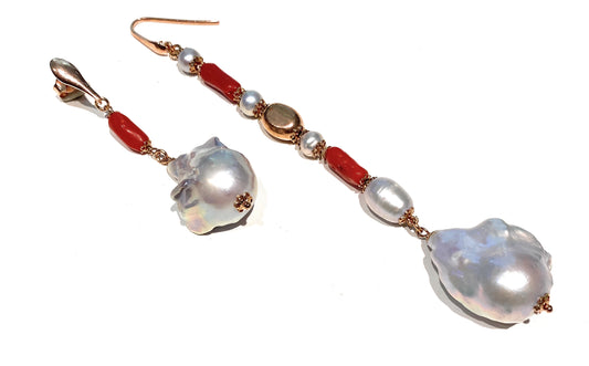 Orecchini diWa Jewels Argento Sterling 925 Perla Grigia Barocca Freshwater