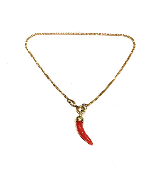 Bracciale portafortuna oro giallo 18 kt cornetto corallo rosso naturale ciondolo
