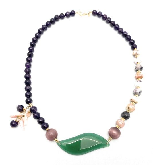 Collana diWa Jewels Madreperla Rosa Ametista e Opale Rosa Argento Sterling placcato Oro giallo