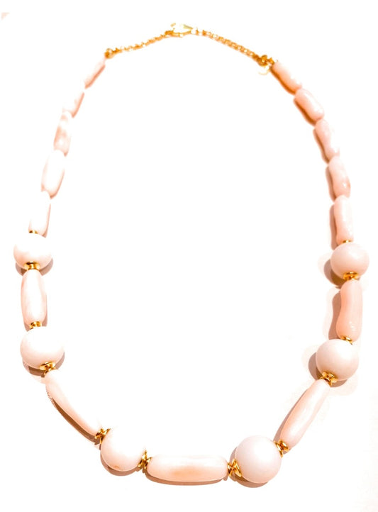 Collana corallo naturale sassi pallino tondo bianco rosato argento sterling placcato oro giallo