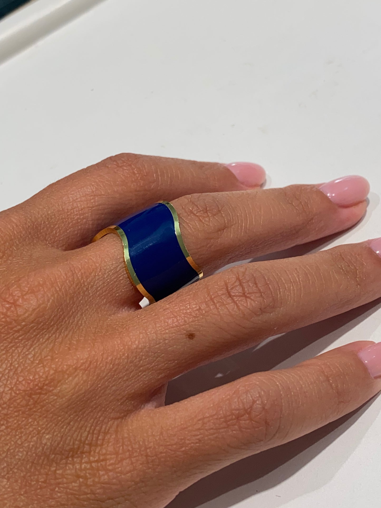 Anello fascia smalto blu galvanica gialla