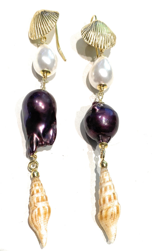 Orecchini con perle viola e bianche in argento sterling rodio bianco