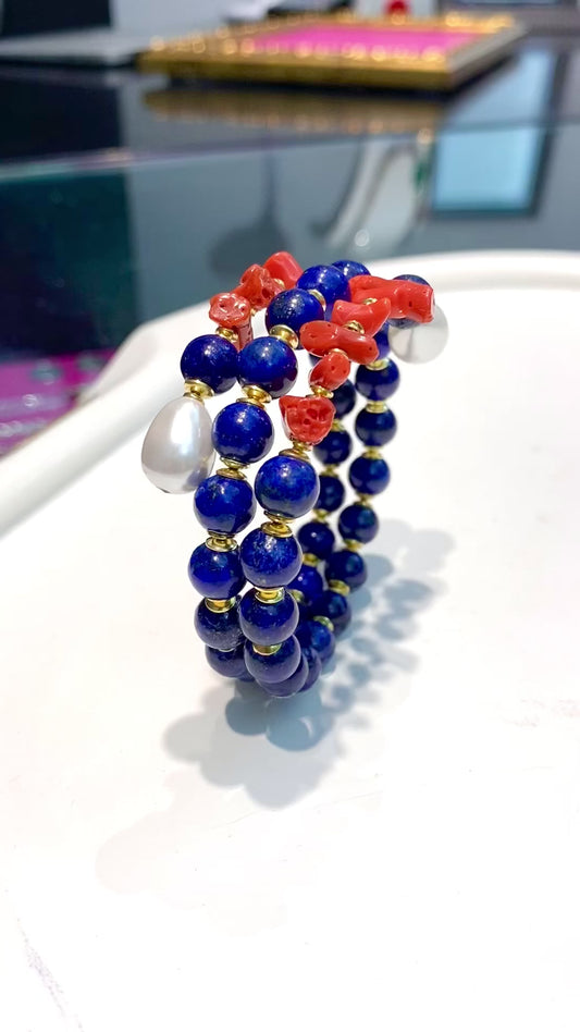 Bracciale diWa Jewels flessibile pietre dure lapislazzuli e corallo personalizzato fatto a mano