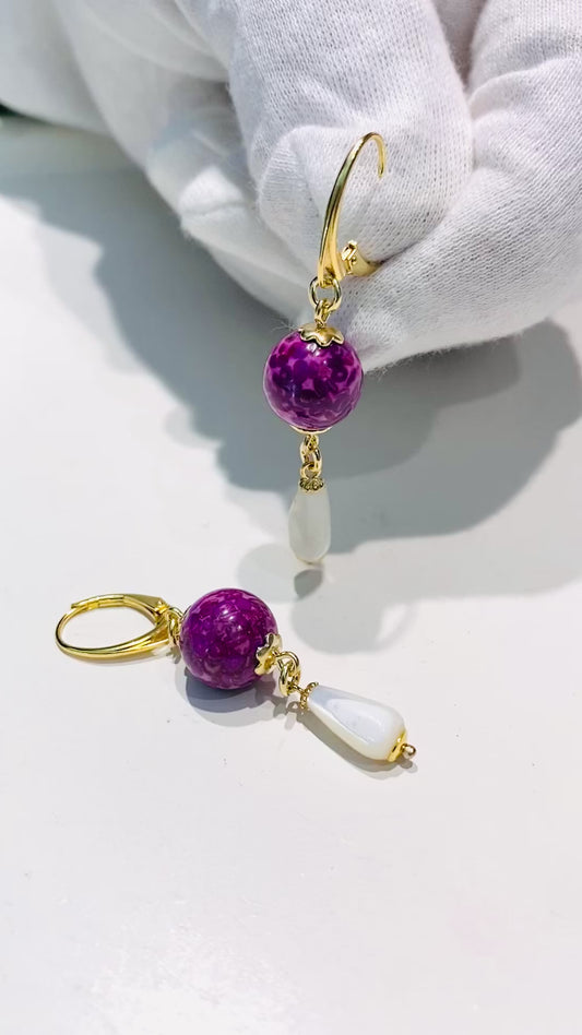 Orecchini diWa Jewels agata viola oceanica e madreperla gocce argento sterling chiusura a monachella