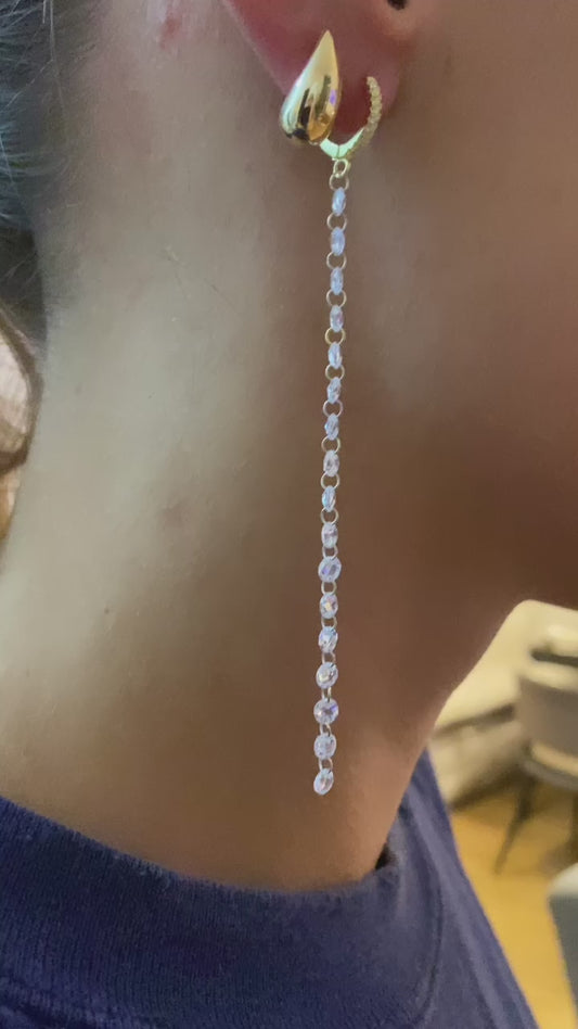 Orecchini a Filo con Cerchietto Pavé di Zirconi – Argento 925 Placcato Oro