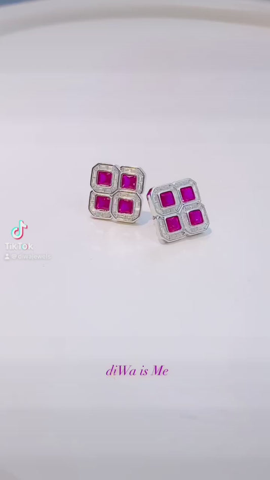 Orecchini diWa Jewels a Bottone Argento Sterling Zirconi Pink Chiusura a farfallina