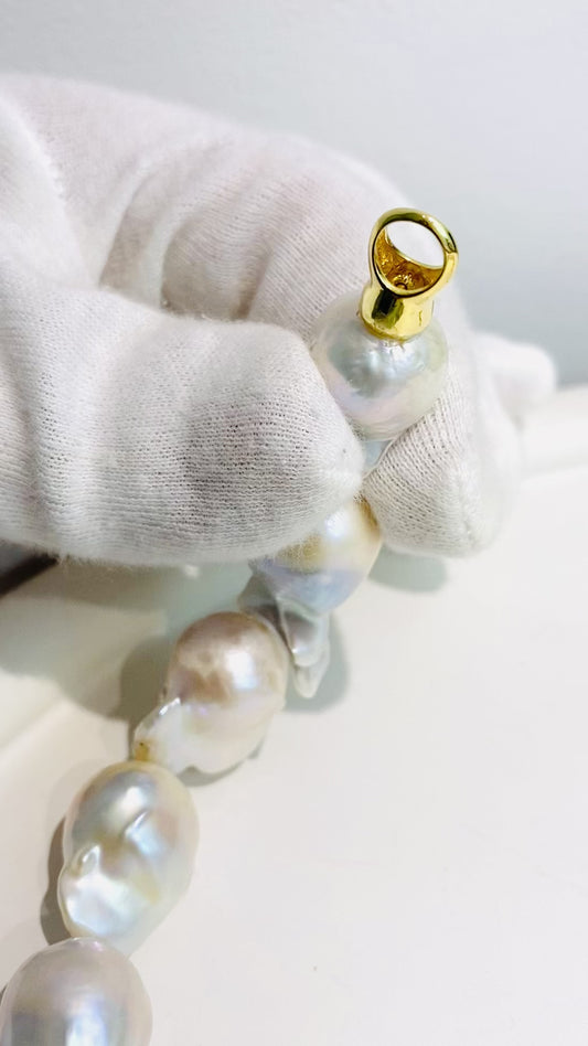 Collana diWa Jewels Perle Barocche Grandi e Prenite sasso irregolare in Argento Sterling con Chiusura Preziosa placcata oro giallo rettangolare con Zirconi