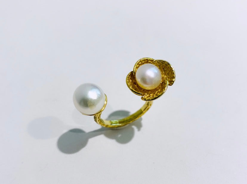 Anello double ring perle fresh water placcato oro giallo