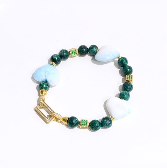 Bracciale pietre dure cuori azzurri argento sterling 925 placcato oro giallo