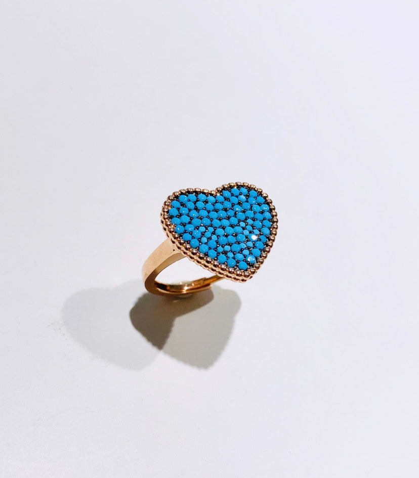 Anello cuore turchese e rosé argento sterling