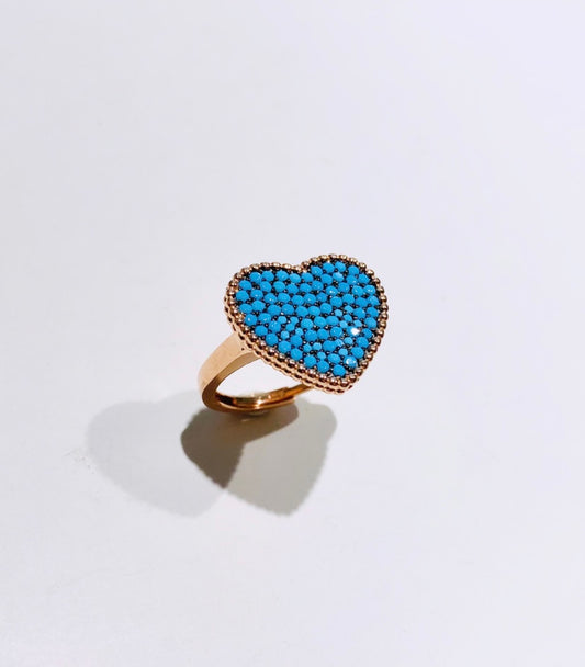 Anello cuore turchese e rosé argento sterling