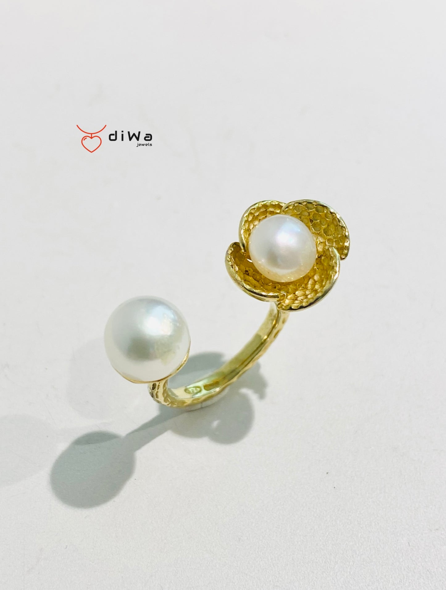 Anello double ring perle fresh water placcato oro giallo