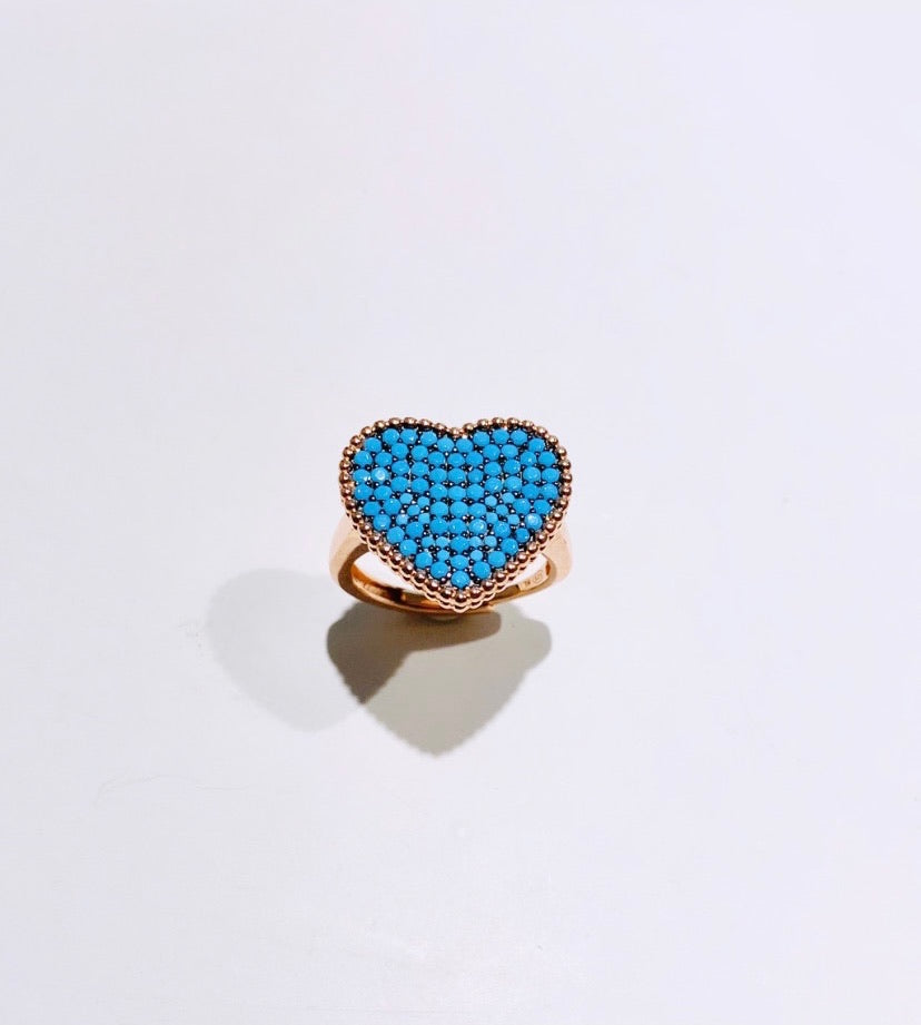 Anello cuore turchese e rosé argento sterling