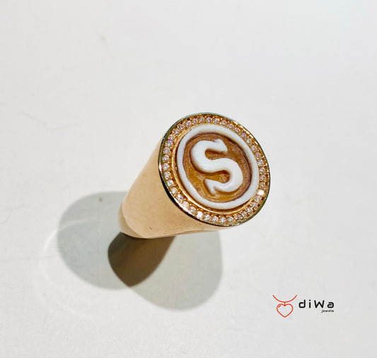 Anello cameo iniziale argento sterling 925