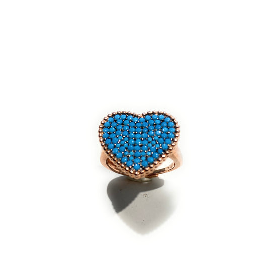 Anello cuore turchese e rosé argento sterling