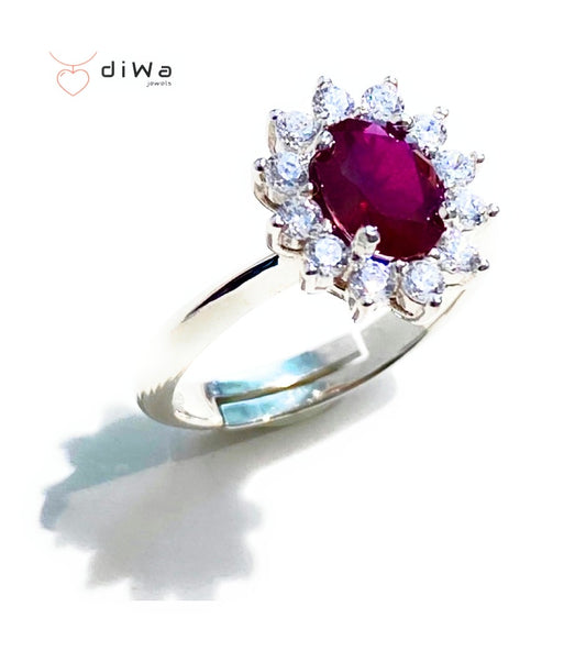 Anello classico zircone rosso rubino in argento sterling