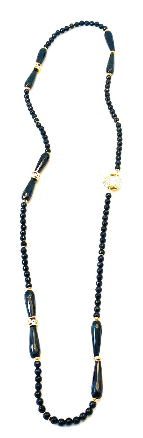 Collana Lunga Onice Nero e Argento 925 – Gioiello Artigianale Unico con Zirconi – Made in Italy
