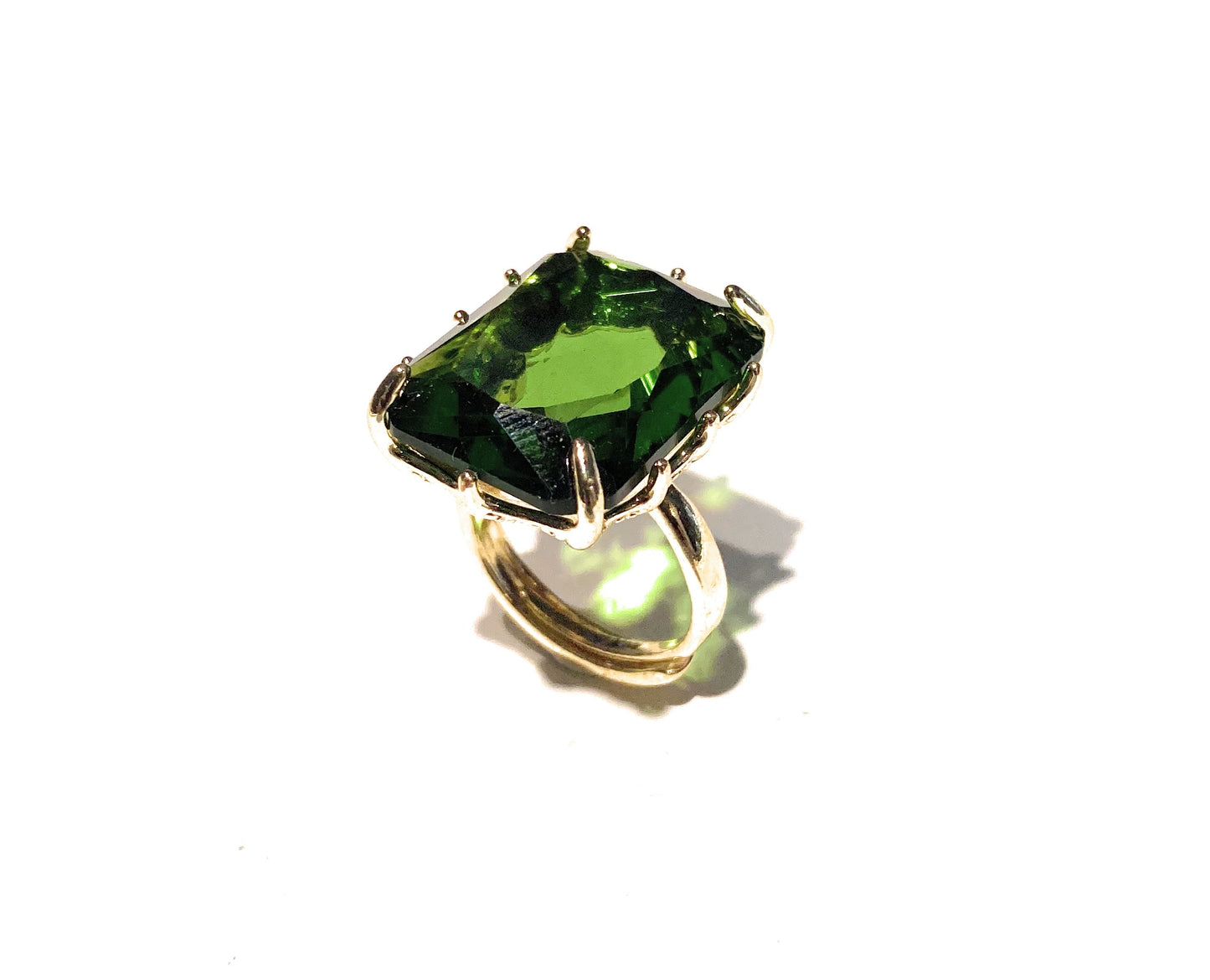 Anello bronzo cristallo taglio smeraldo vari colori regolabile placcato oro giallo