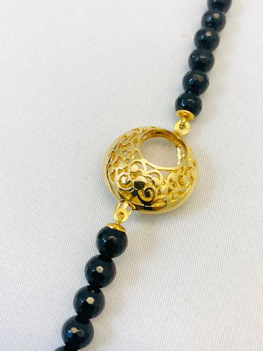 Collana Lunga Onice Nero e Argento 925 – Gioiello Artigianale Unico con Zirconi – Made in Italy
