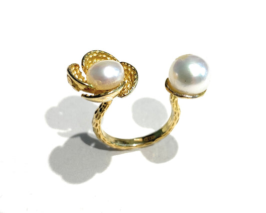 Anello double ring perle fresh water placcato oro giallo