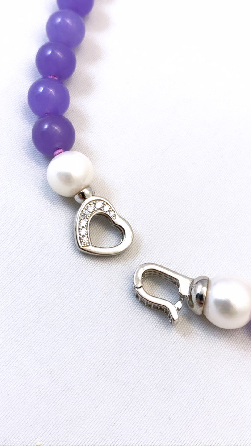 Collana pietre dure lilla perle con chiusura argento sterling