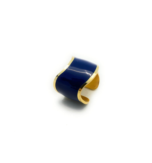 Anello fascia smalto blu galvanica gialla