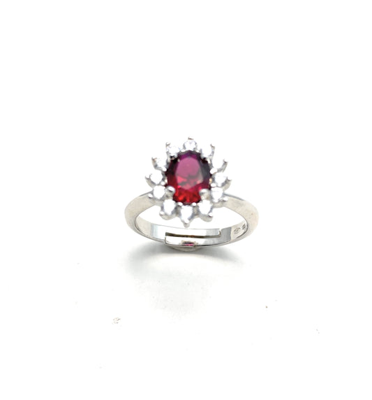 Anello Classico Zircone rosso rubino in argento sterling