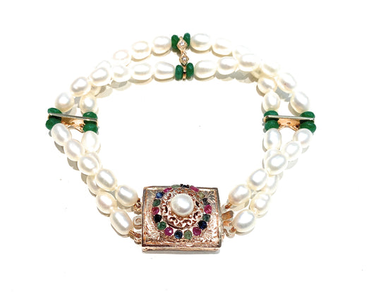 Bracciale perle 2 fili con chiusura argento sterling rosé