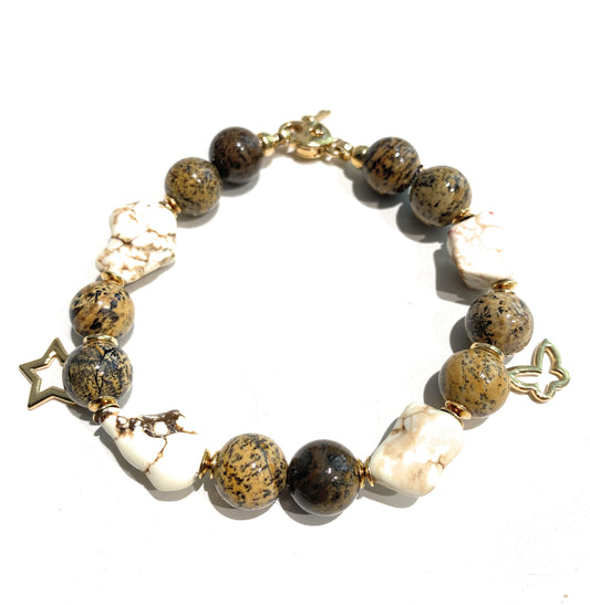Bracciale charms diaspro artic e howlite a sasso in argento sterling