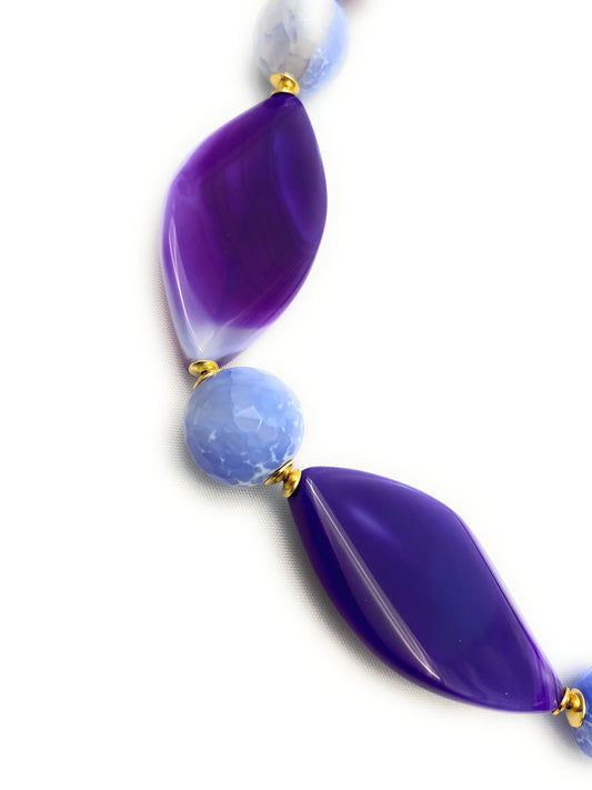 Collana Agata Viola Romboidale e Pietre Dure – Argento 925 Oro Giallo – Handmade diWa Jewels