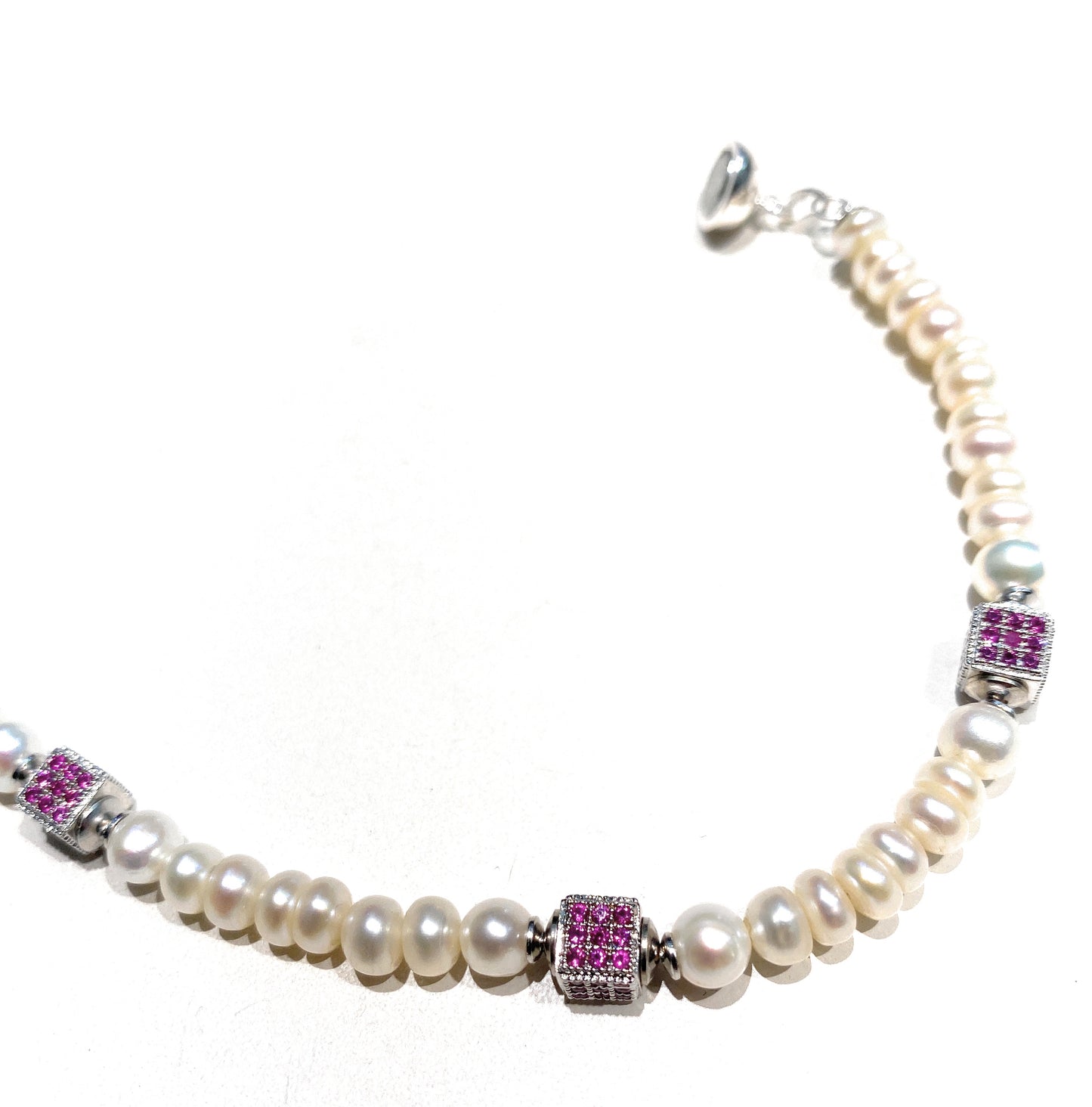 Bracciale perle cubetti zirconi in argento sterling