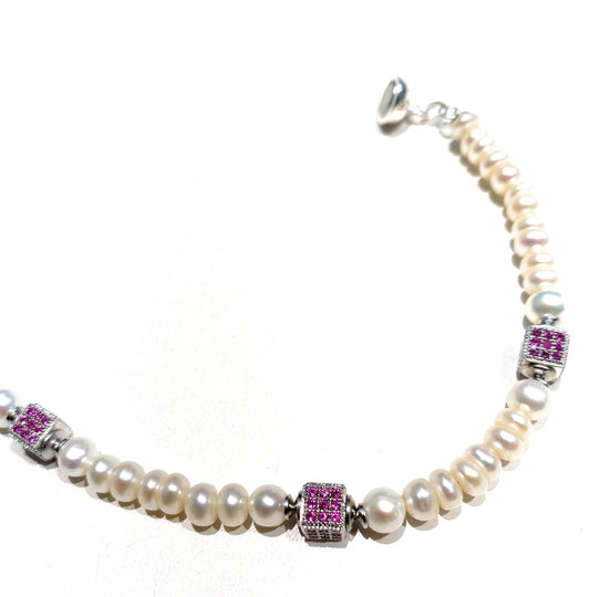 Bracciale perle cubetti zirconi in argento sterling