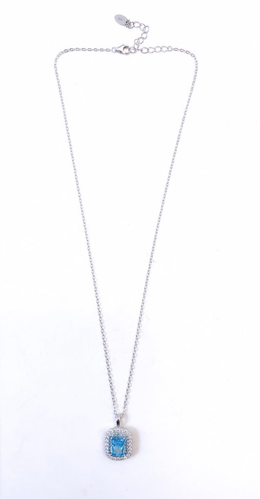 Collarino con Pendente Tipo Topazio Azzurro in Argento 925 – Rodio Bianco, Zirconi Bianchi, diWa Jewels