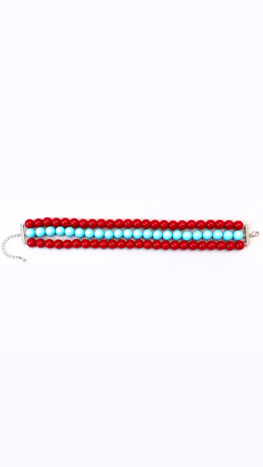 Bracciale diWa Jewels a tre fili pasta turchese e conchiglia rossa in argento sterling 925 regolabile