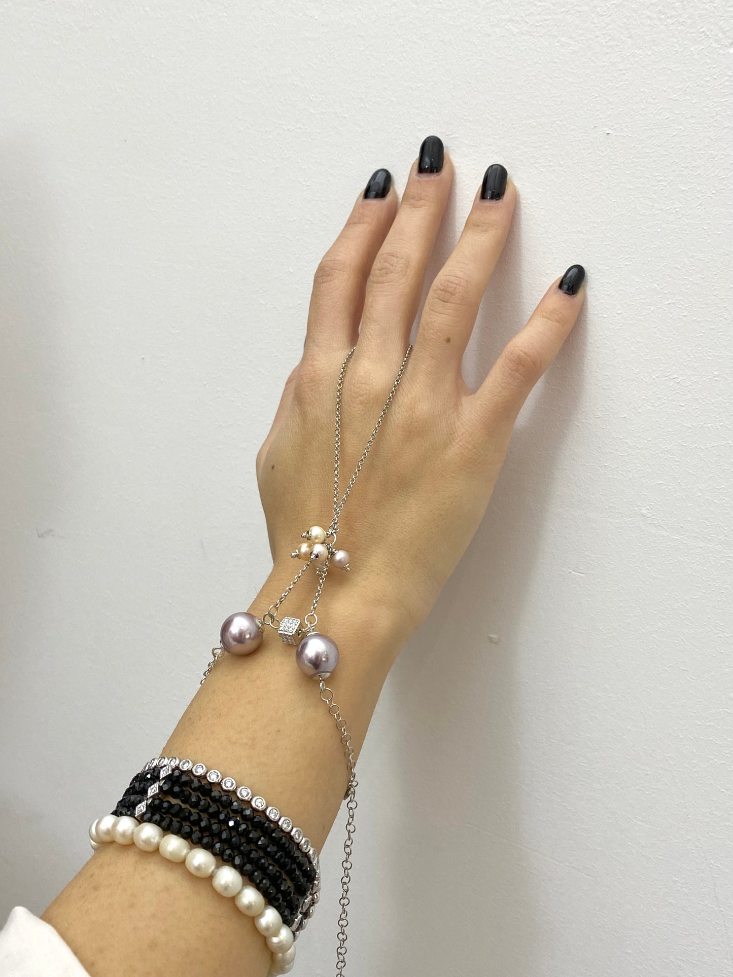 Bracciale “Baciamano” perle e argento sterling rodio bianco personalizzato
