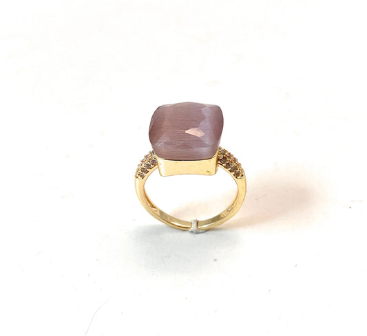 Anello pietra dura sfaccettata in bronzo galvanica gialla