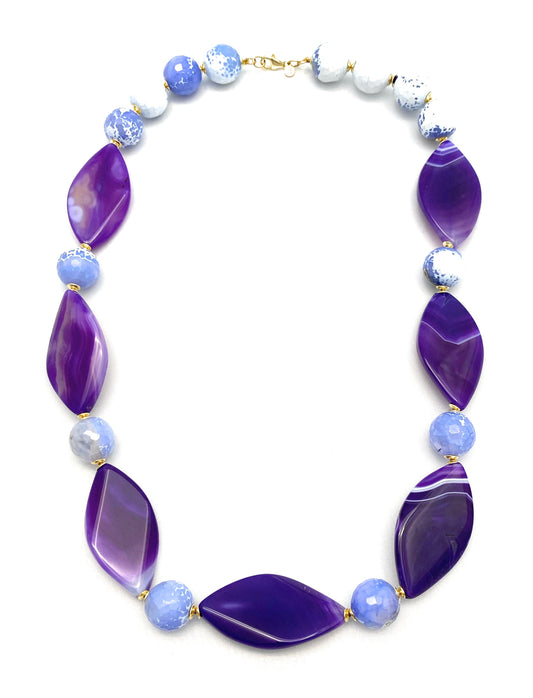 Collana Agata Viola Romboidale e Pietre Dure – Argento 925 Oro Giallo – Handmade diWa Jewels