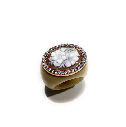 Anello cameo inciso a mano in argento 925 rosé