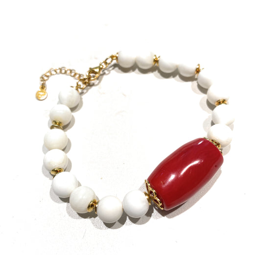 Bracciale diWa Jewels agata bianca e corallo in argento sterling placcato oro giallo