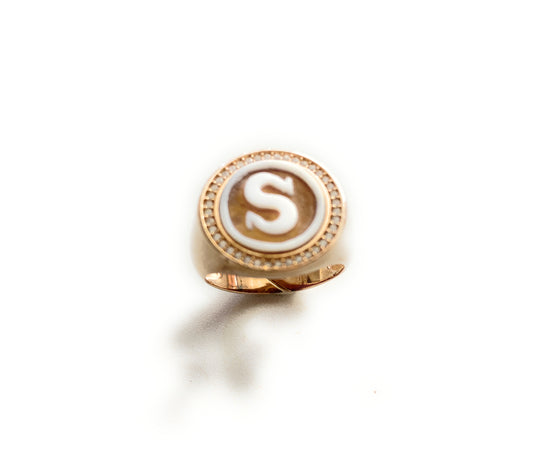 Anello cameo iniziale argento sterling 925