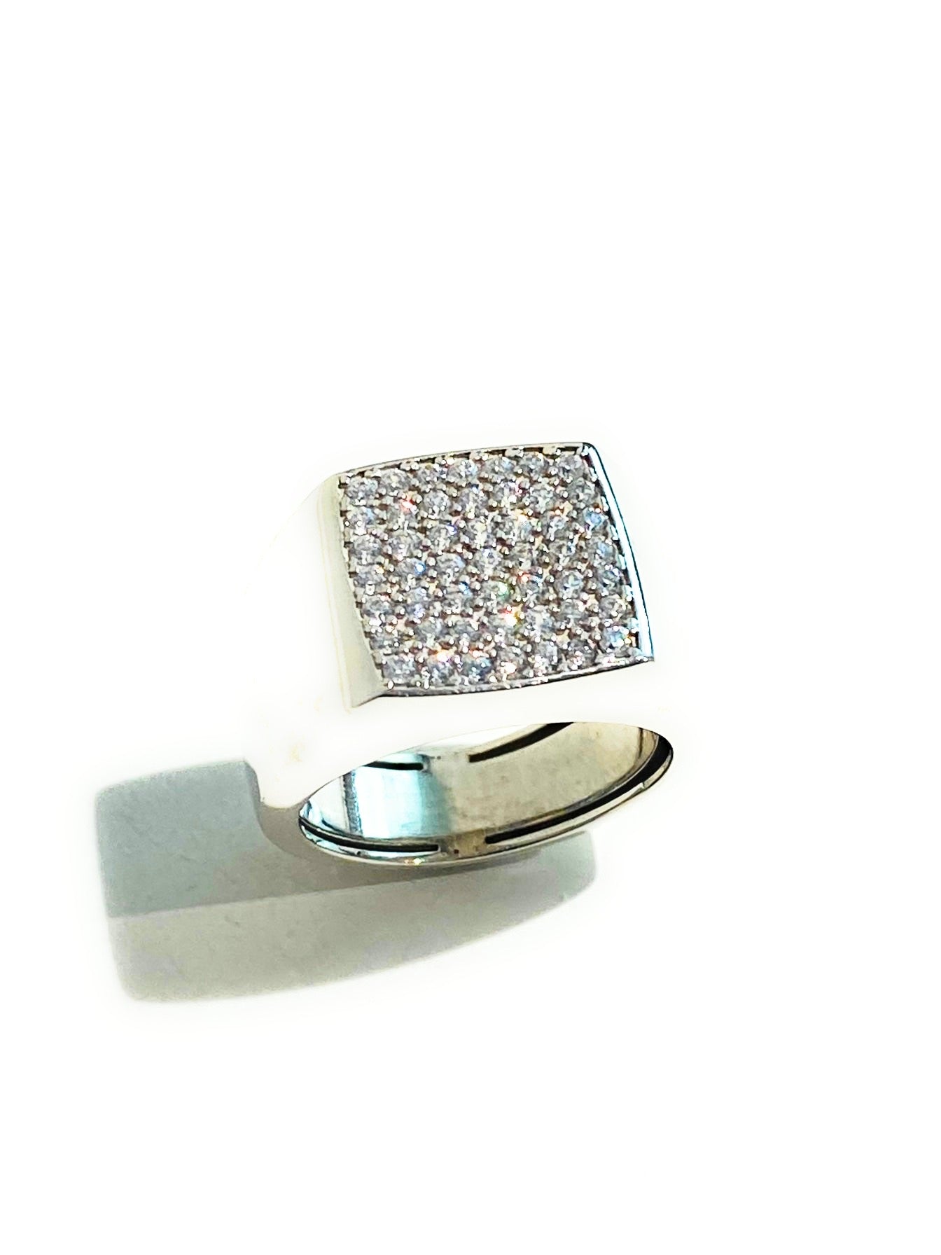 Anello Chevalier in Argento 925 – Rodio Bianco, Zirconi Bianchi, Regolabile, Garanzia diWa Jewels