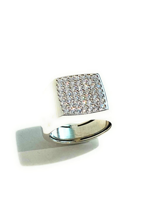 Anello Chevalier in Argento 925 – Rodio Bianco, Zirconi Bianchi, Regolabile, Garanzia diWa Jewels