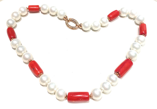Collana perle shell e corallo bamboo in argento sterling