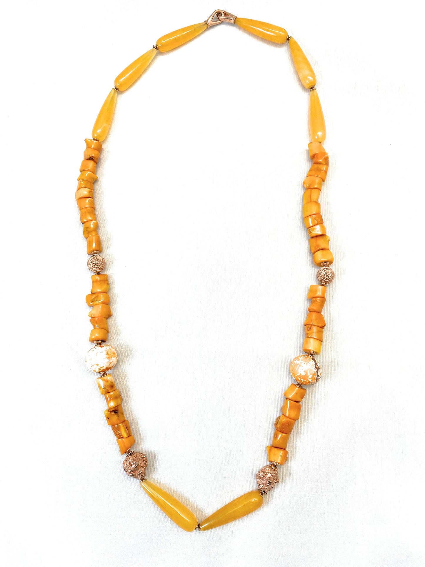 Collana pietre dure e corallo bamboo arancio in argento sterling