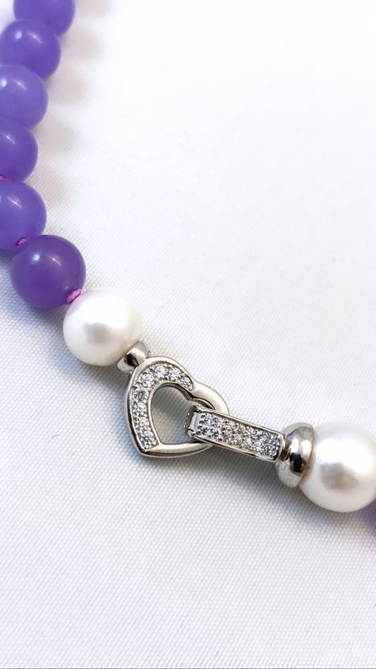 Collana Perle e Pietre Lilla Argento 925 Chiusura Cuore – Handmade – diWa Jewels
