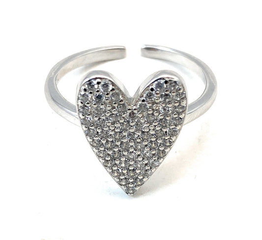 Anello “cuore” pavé zirconi argento rodio bianco