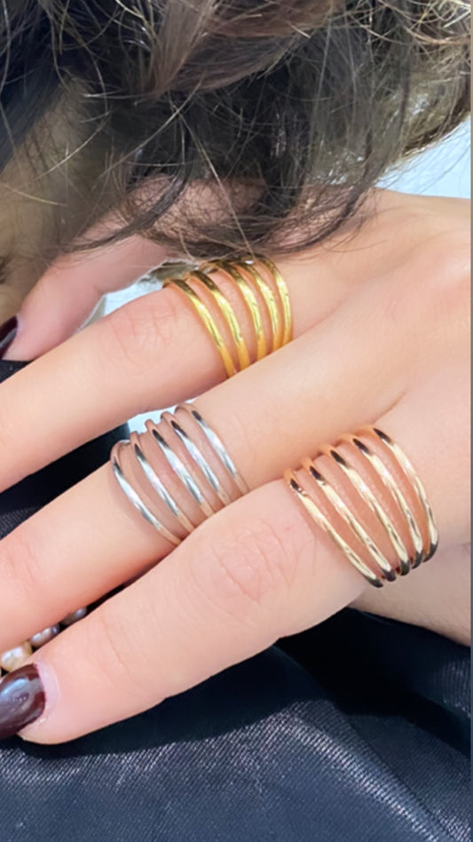 Anello a Fascia 5 File Degradé in Argento 925 – Galvanica Rosé, Regolabile, Made in Italy