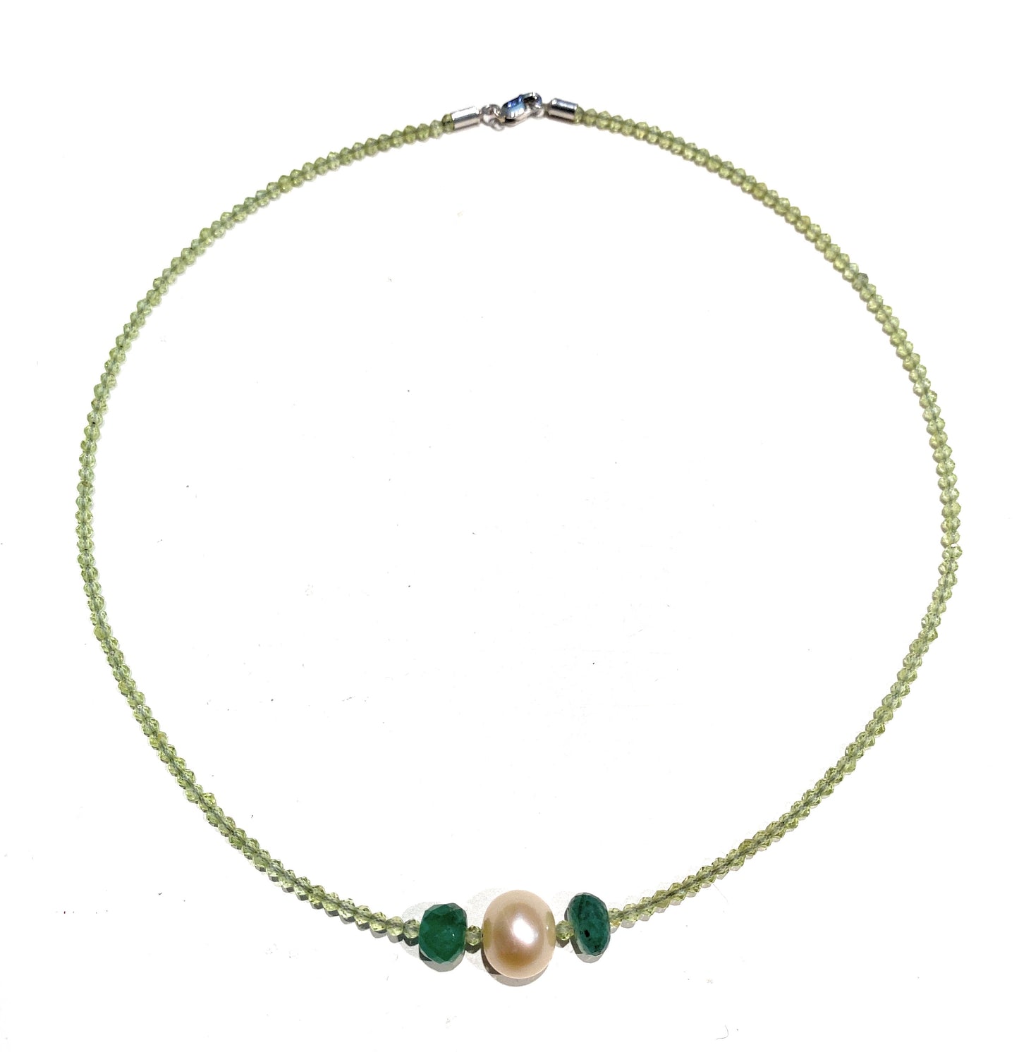 Collierino choker cristalli perla e smeraldi naturali
