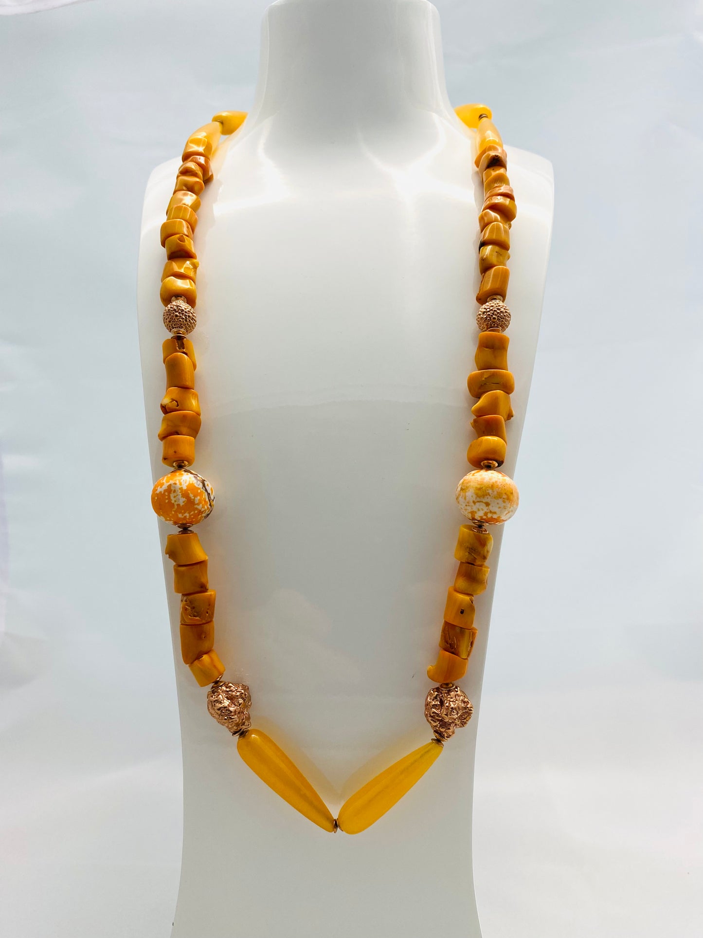 Collana pietre dure e corallo bamboo arancio in argento sterling
