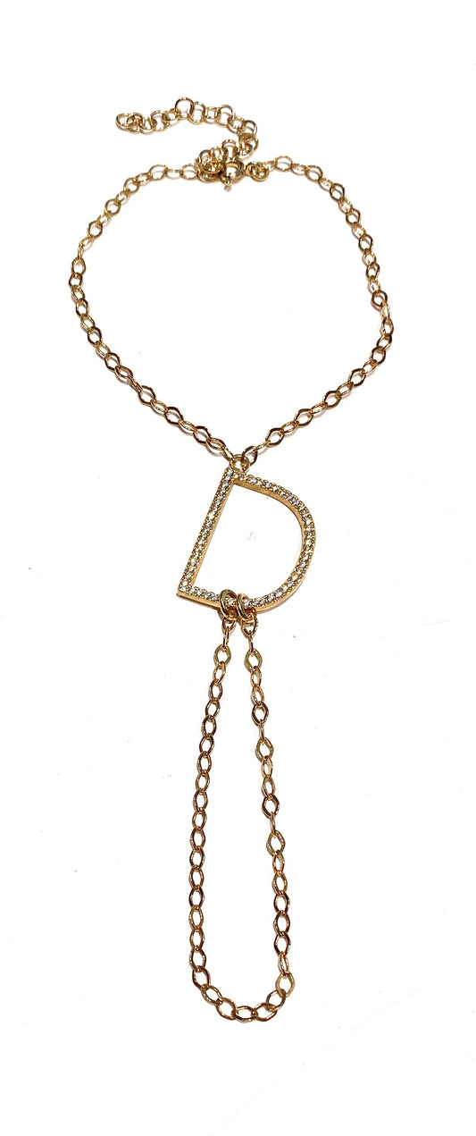Bracciale diWa Jewels “Baciamano" in argento sterling e zirconi con iniziale D placcato oro giallo regolabile